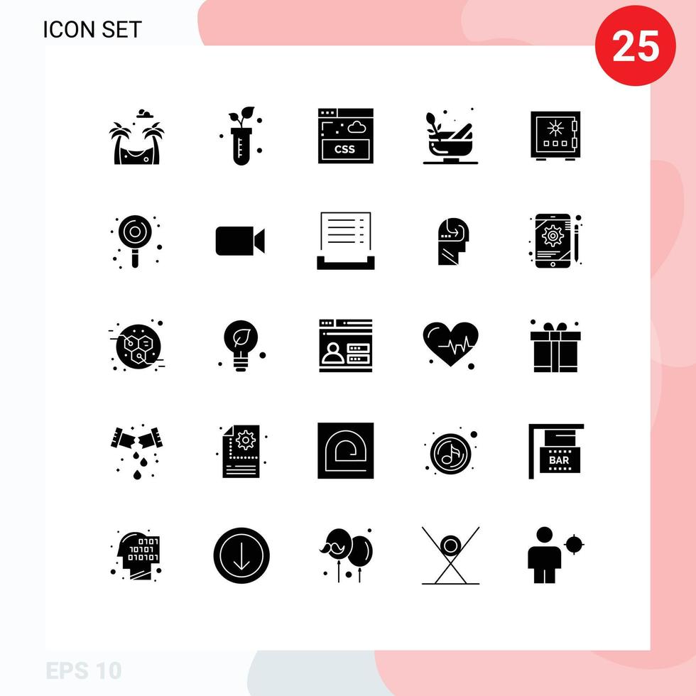 Universal Icon Symbols Group of 25 Modern Solid Glyphs of protection box sheet lock bowl Editable Vector Design Elements