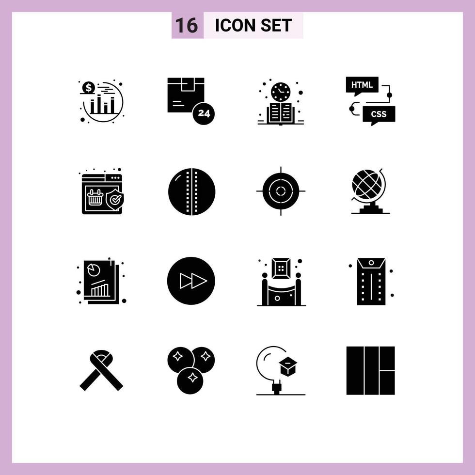 Set of 16 Modern UI Icons Symbols Signs for programming development book develop study time Editable Vector Design Elements