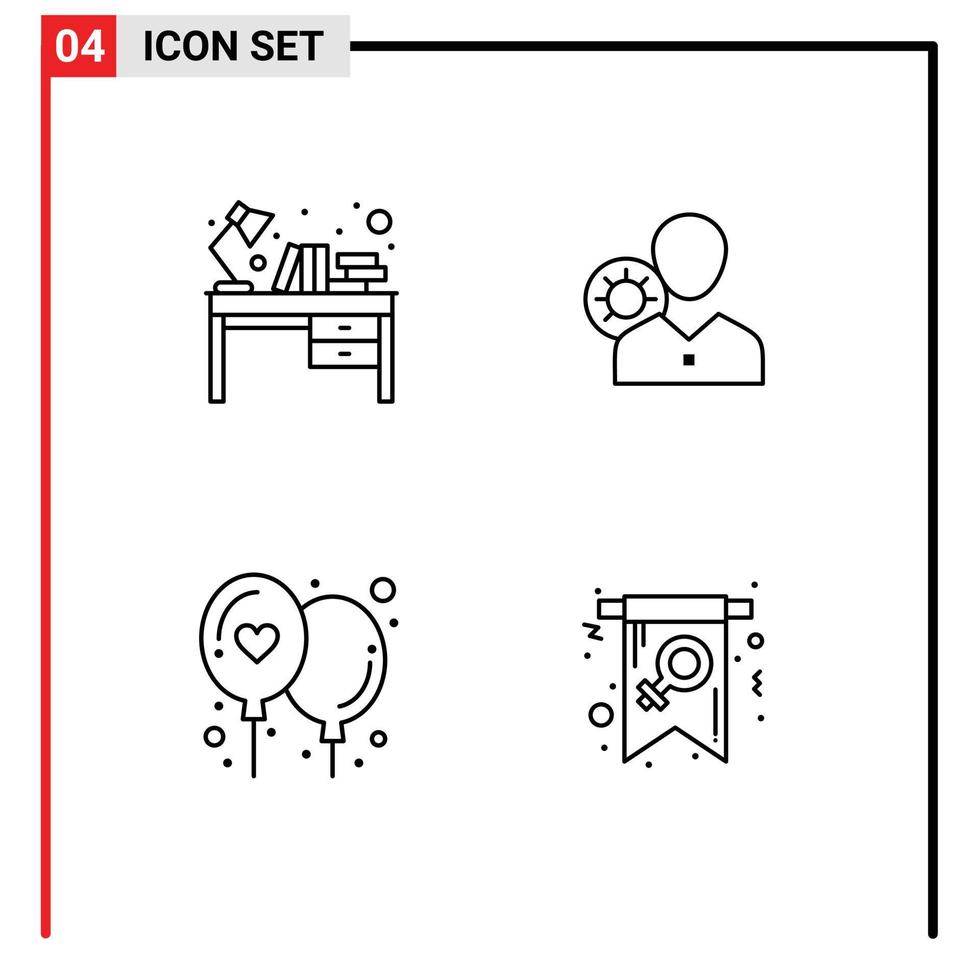 4 User Interface Line Pack of modern Signs and Symbols of books personal table efficiency user Editable Vector Design Elements