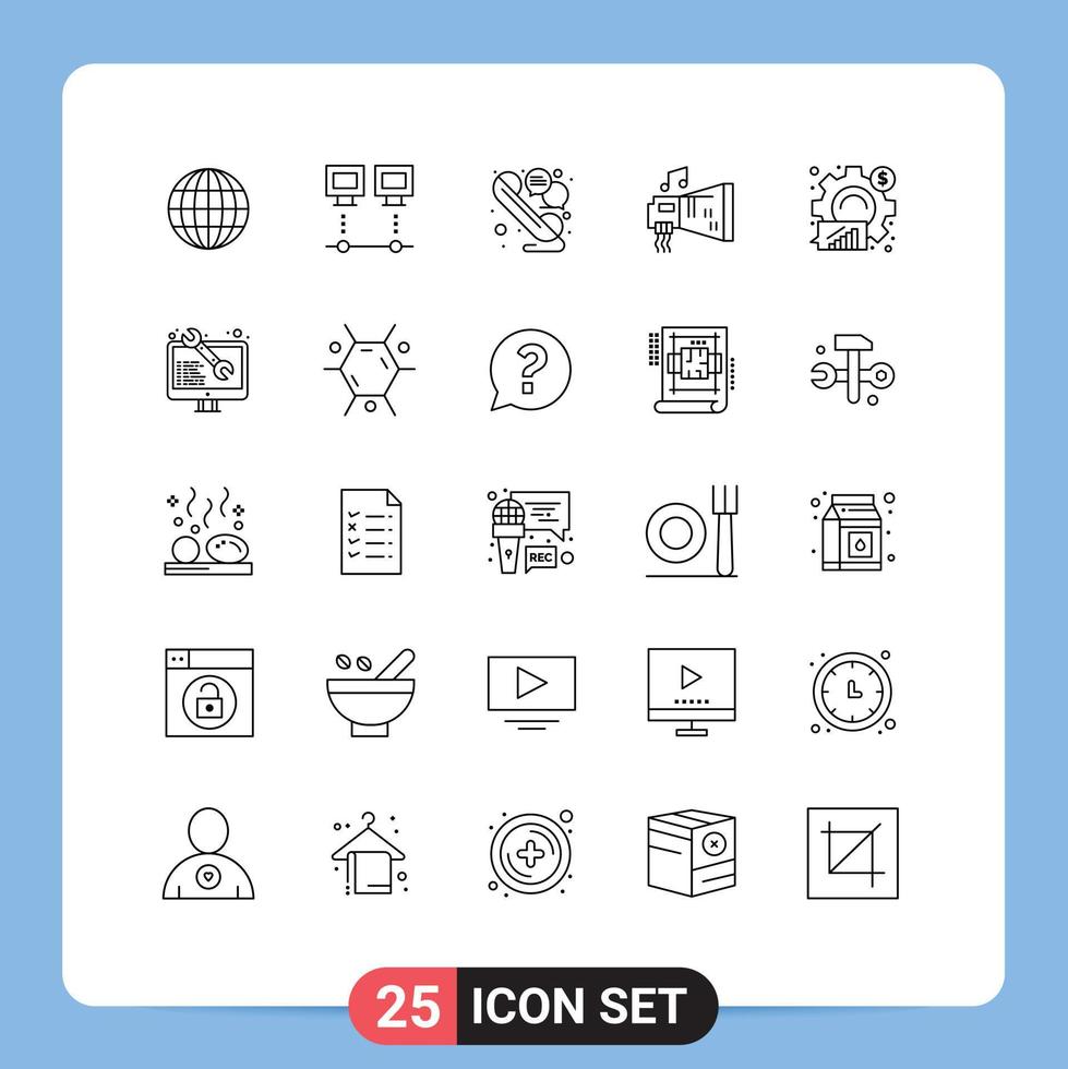 Modern Set of 25 Lines Pictograph of analysis hardware chat device audio Editable Vector Design Elements