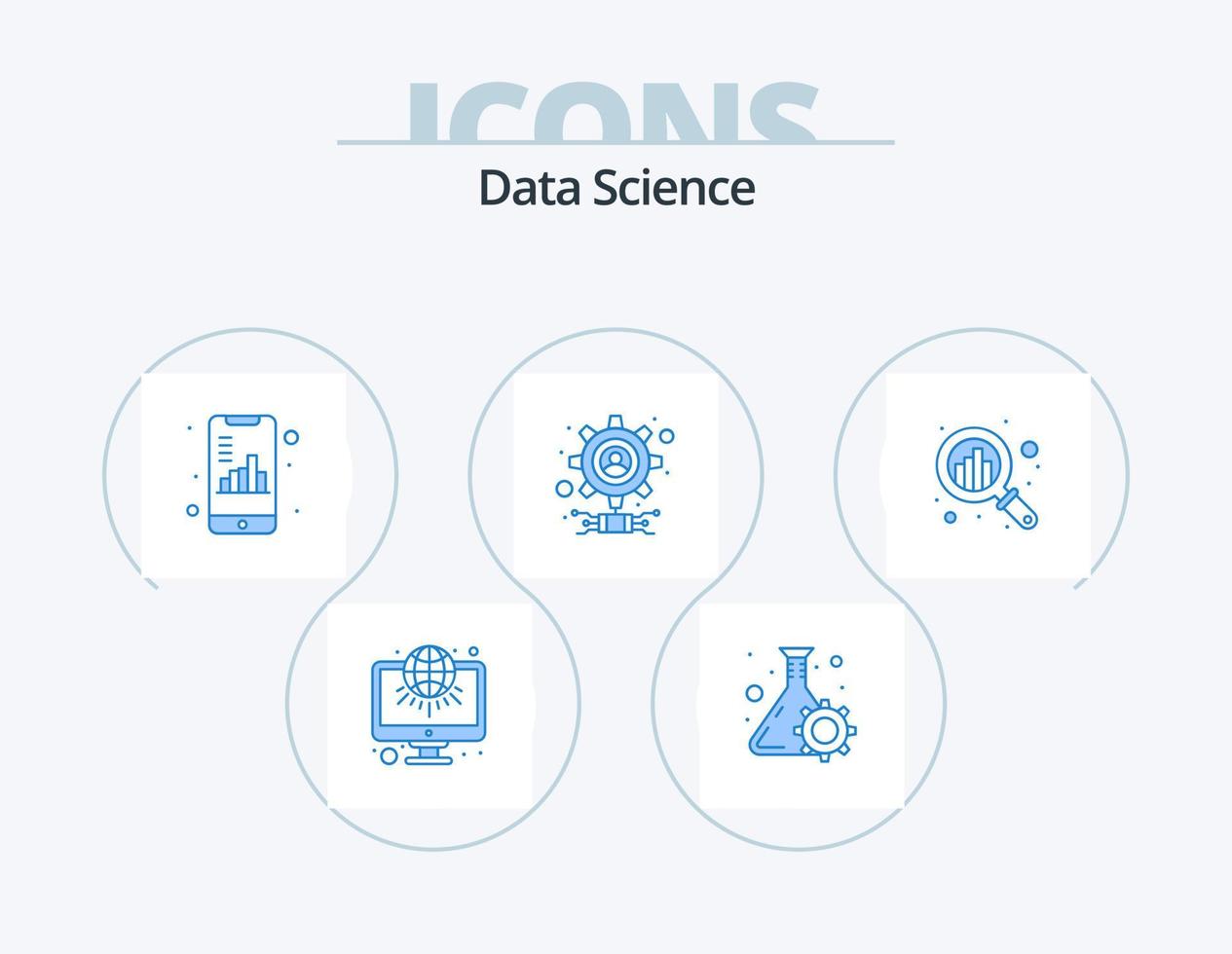 Data Science Blue Icon Pack 5 Icon Design. user. seo. system. gear. graph vector