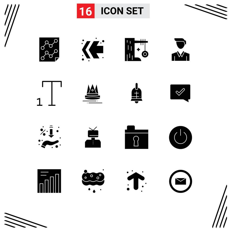 16 User Interface Solid Glyph Pack of modern Signs and Symbols of subscript office holiday man tire swing Editable Vector Design Elements