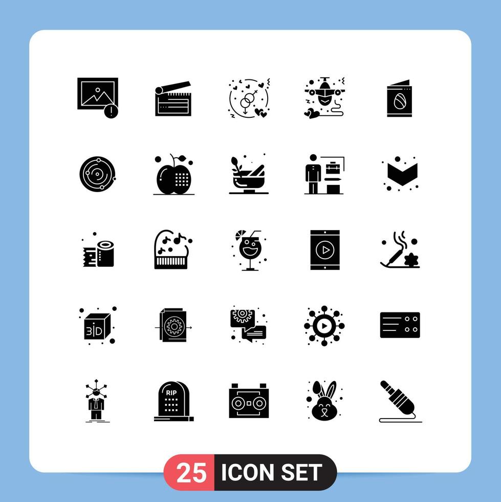 Group of 25 Solid Glyphs Signs and Symbols for card heart engagement fly airplane Editable Vector Design Elements