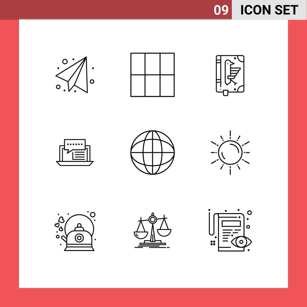 Group of 9 Modern Outlines Set for finance social declaration online dialog Editable Vector Design Elements