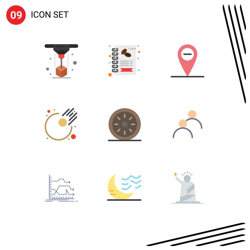 9 User Interface Flat Color Pack of modern Signs and Symbols of thanksgiving pie minus dinner meteor Editable Vector Design Elements