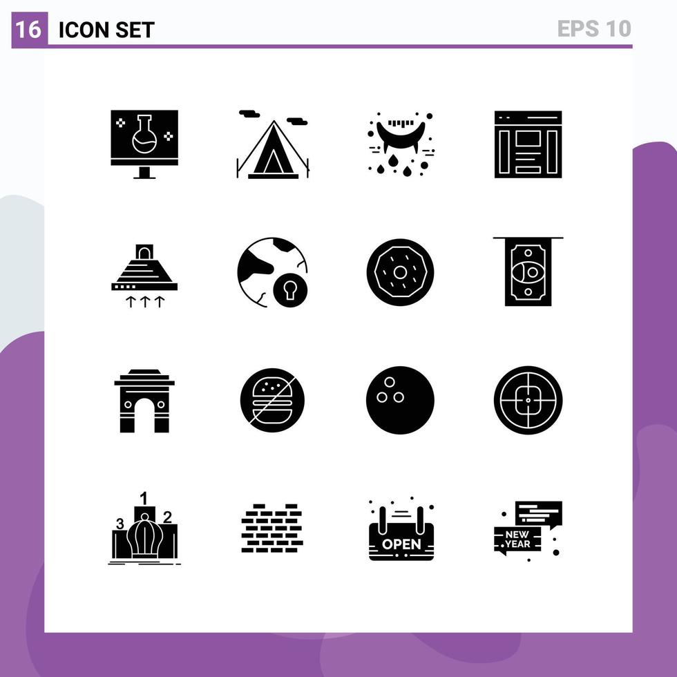 16 Universal Solid Glyphs Set for Web and Mobile Applications hood right halloween left communication Editable Vector Design Elements