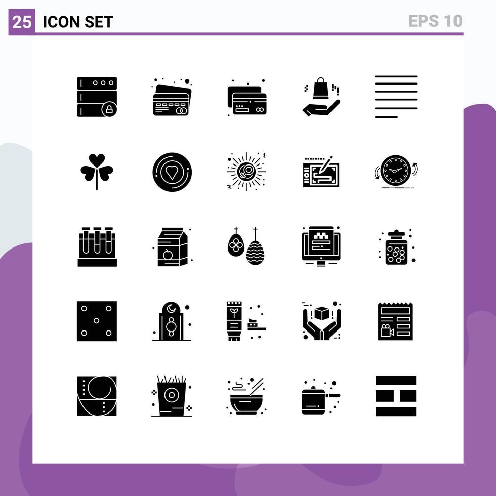 Set of 25 Commercial Solid Glyphs pack for floral flower money text align Editable Vector Design Elements