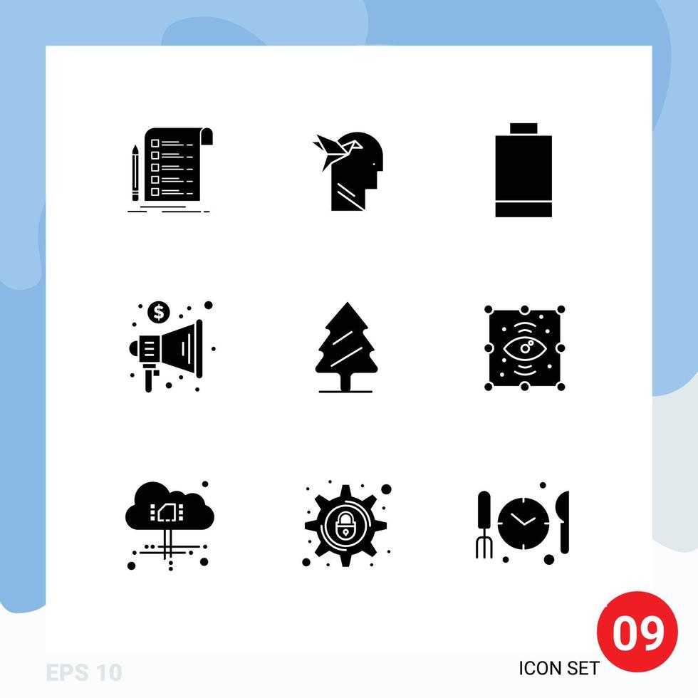 Pictogram Set of 9 Simple Solid Glyphs of pine trade brian megaphone advertising Editable Vector Design Elements