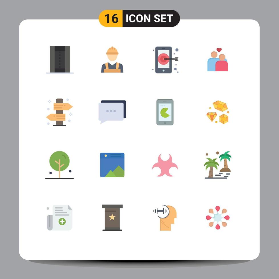 16 Thematic Vector Flat Colors and Editable Symbols of campfire heart worker marriage couple Editable Pack of Creative Vector Design Elements