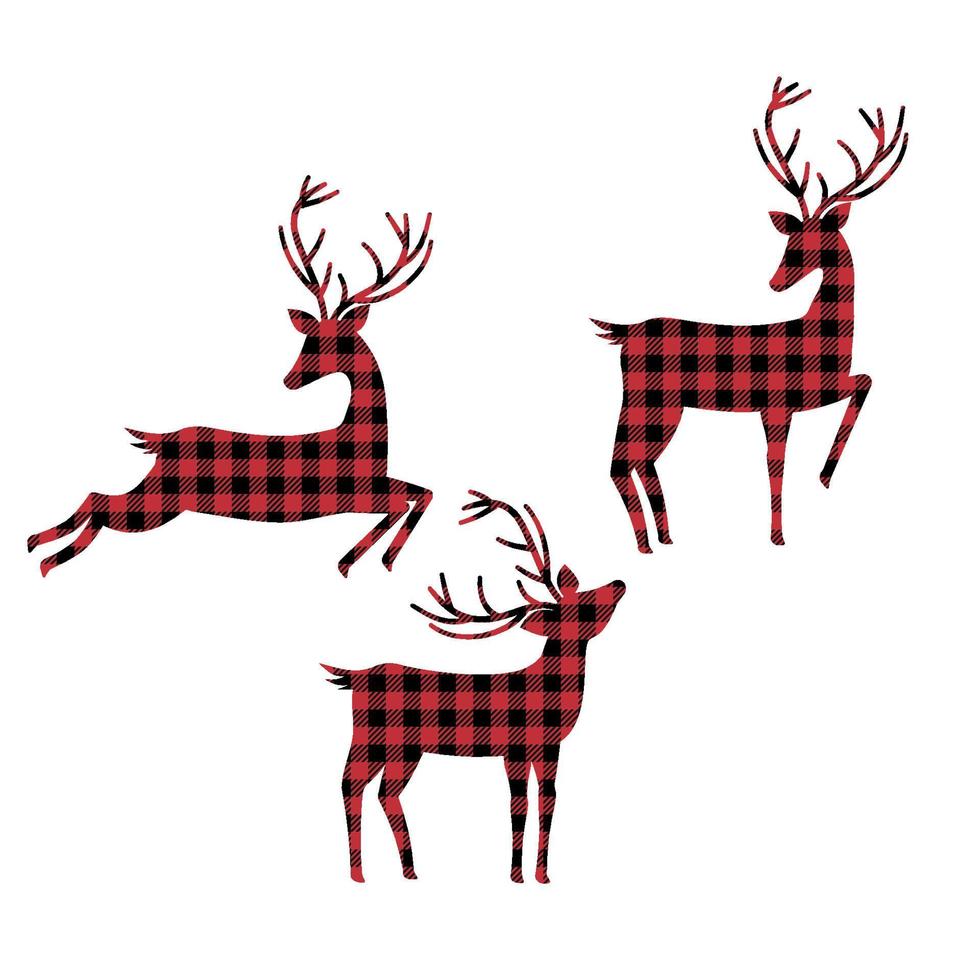 deer pattern at Buffalo Plaid. Festive background for design and print esp vector