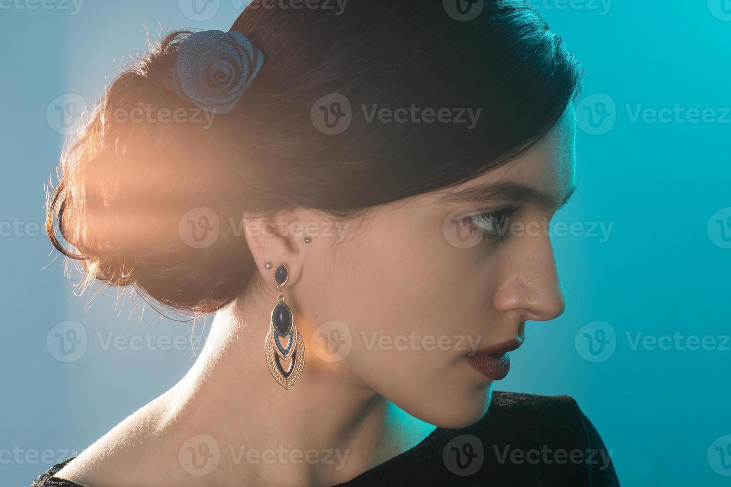 Beauty young girl with short hair in studio photo