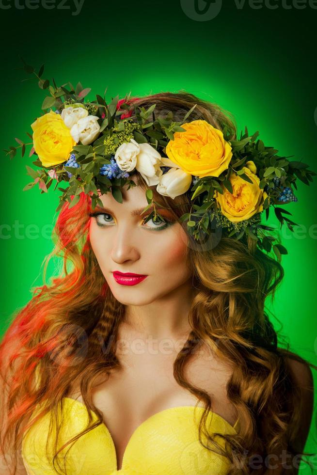 Spring portrait of beauty caucasian woman in studio photo