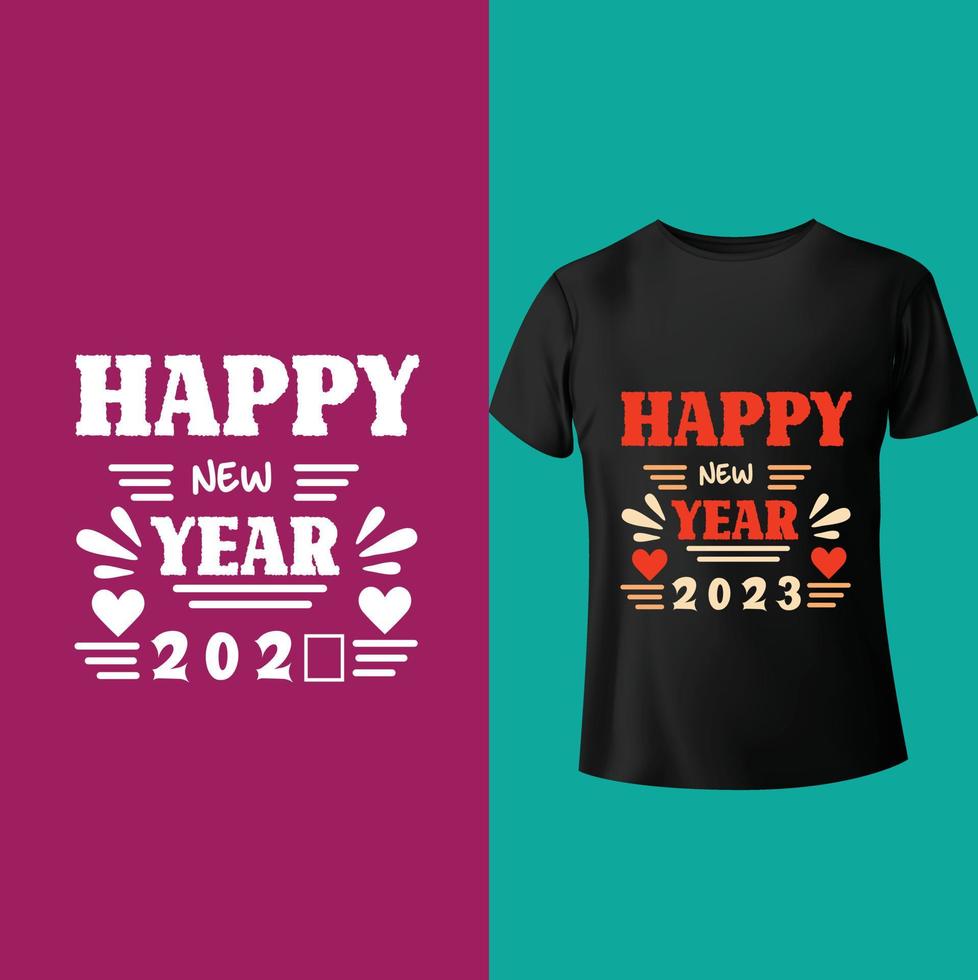 diseño de camiseta de feliz año nuevo completamente editable vector