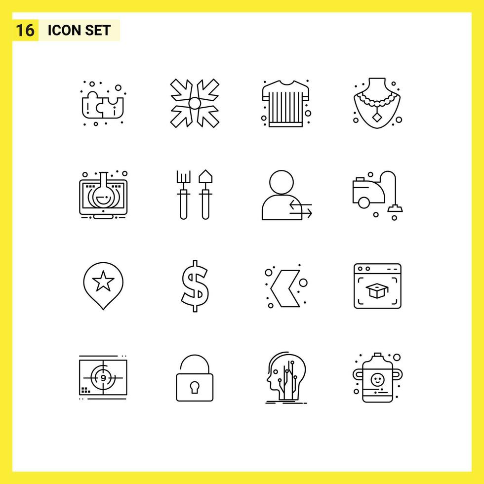 Set of 16 Modern UI Icons Symbols Signs for garden monitor sports wear learning elearning Editable Vector Design Elements