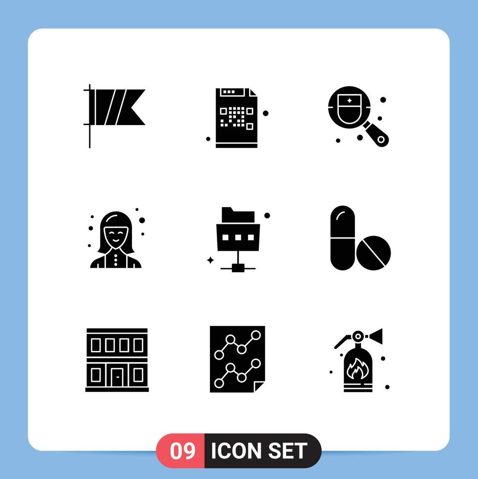 Pack of 9 Modern Solid Glyphs Signs and Symbols for Web Print Media such as technologist specialist mail expert search Editable Vector Design Elements