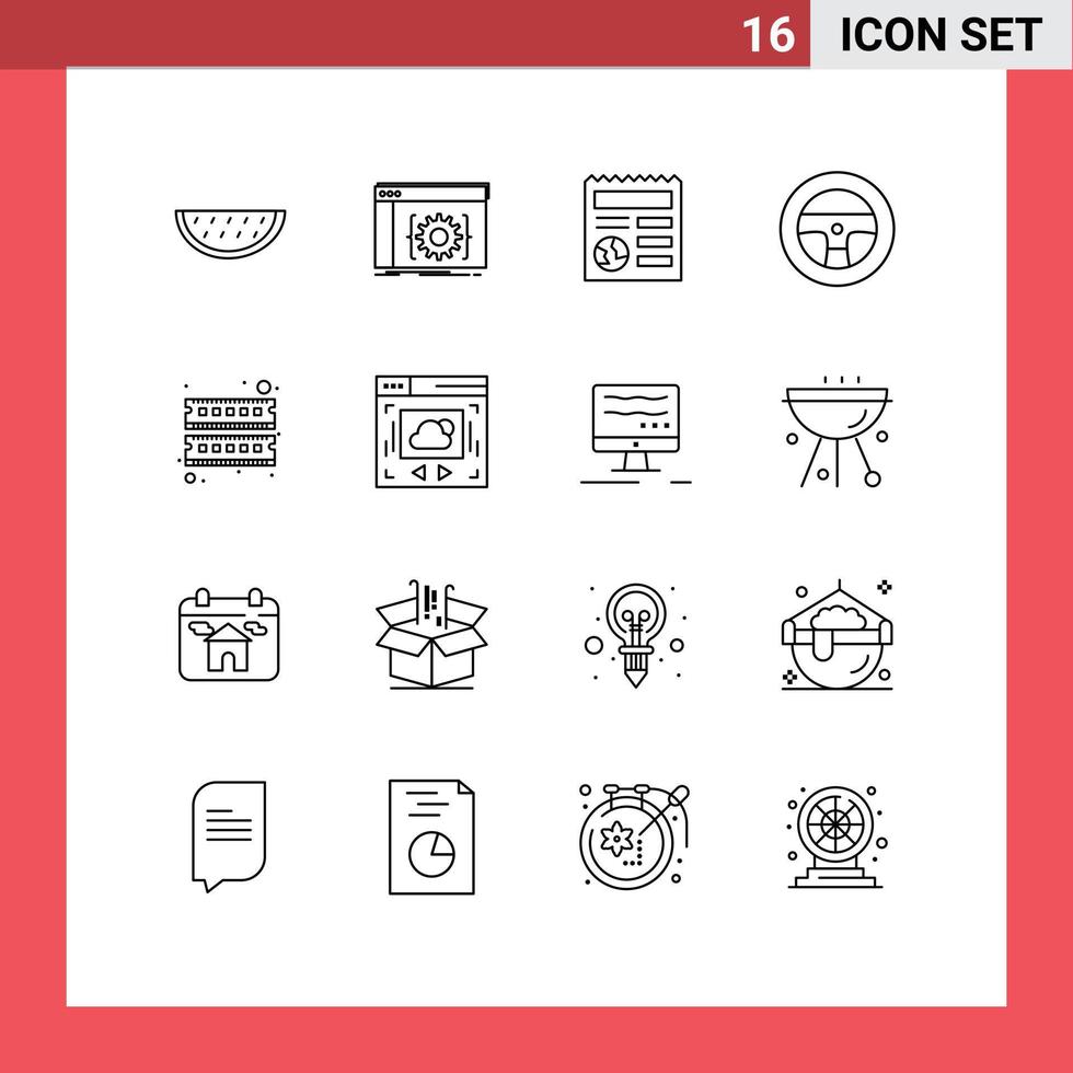 Set of 16 Commercial Outlines pack for device car software vehicles ui Editable Vector Design Elements