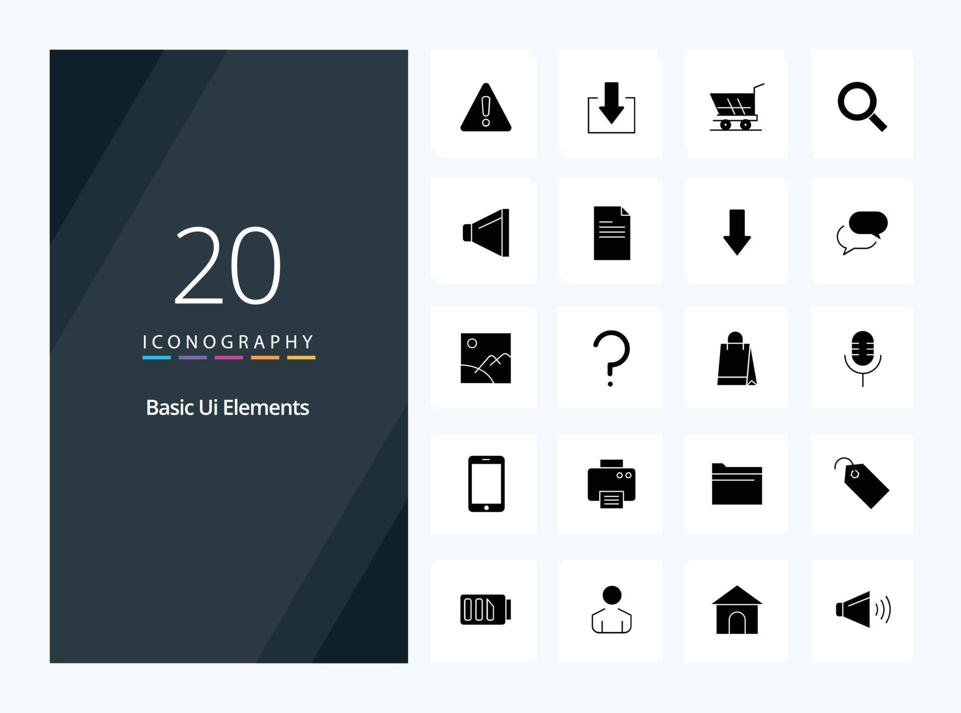 20 Basic Ui Elements Solid Glyph icon for presentation 16096549 Vector ...