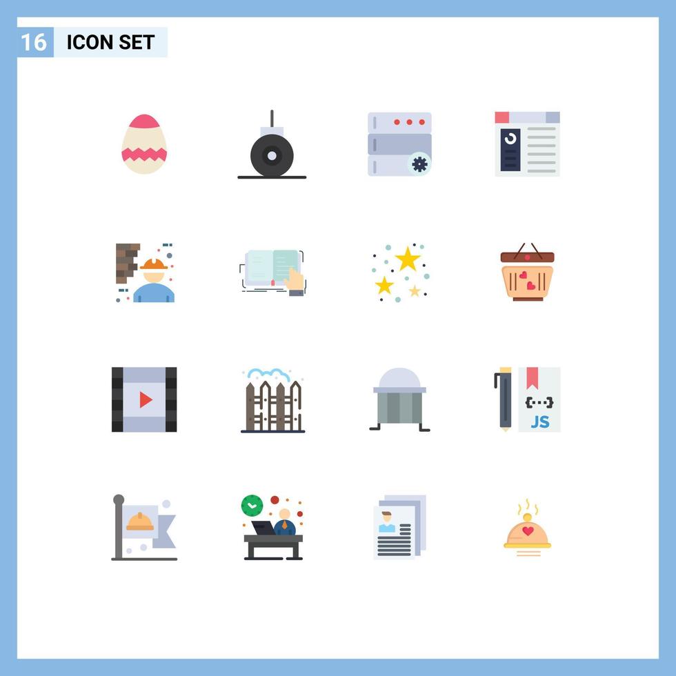 Group of 16 Modern Flat Colors Set for worker labour server construction website Editable Pack of Creative Vector Design Elements