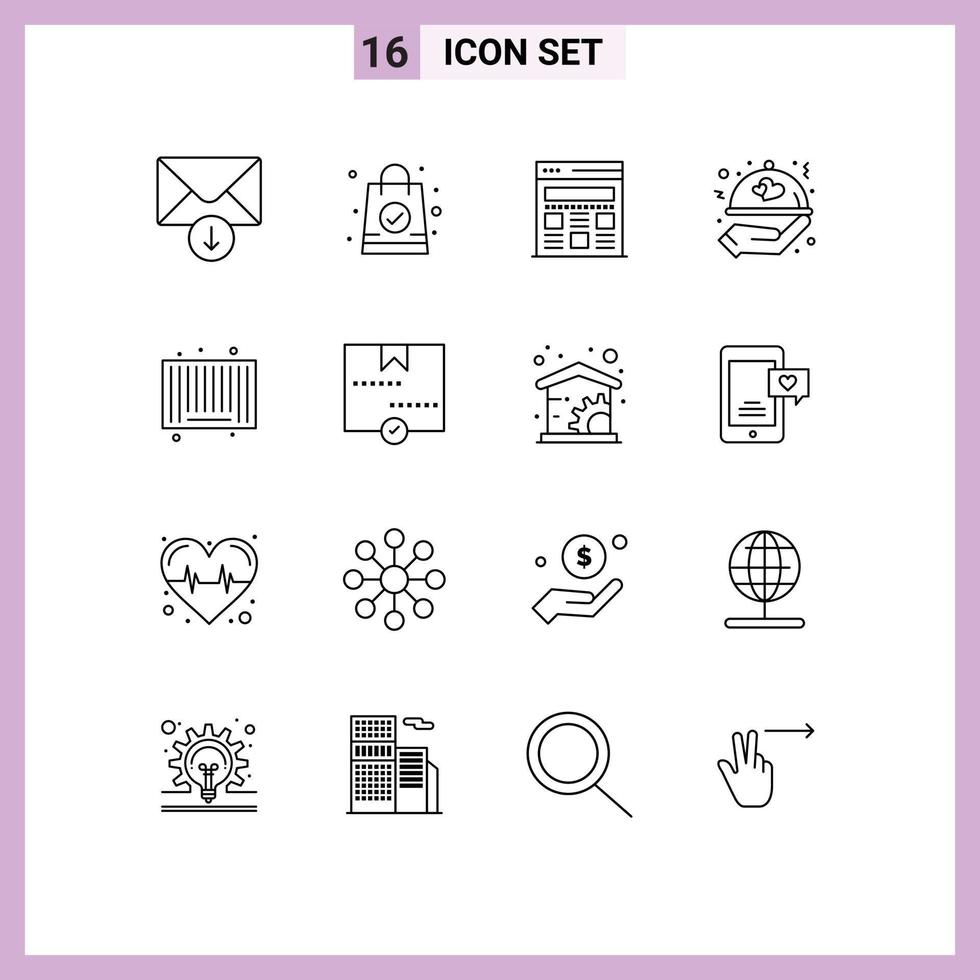 Stock Vector Icon Pack of 16 Line Signs and Symbols for approve search webpage product wedding Editable Vector Design Elements