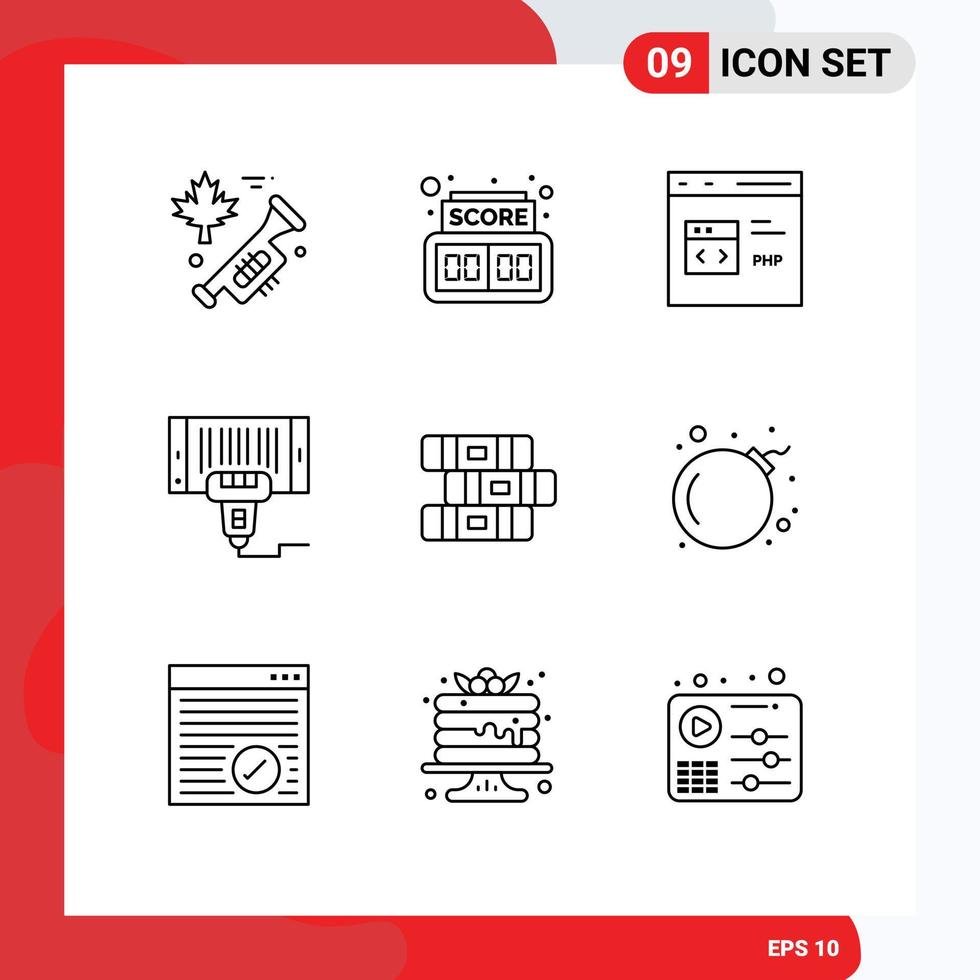 Group of 9 Outlines Signs and Symbols for notebook shopping develop scan machine Editable Vector Design Elements