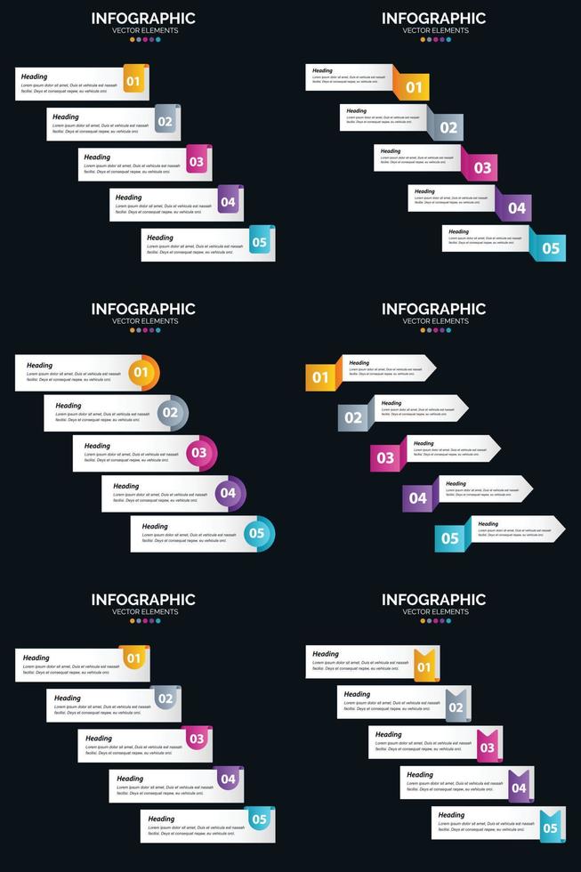 Vector 6 Infographics Pack Presentation slide template 5 Steps cycle diagrams and timelines