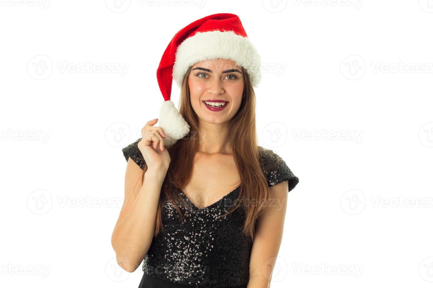 happy cutie girl in santa hat photo