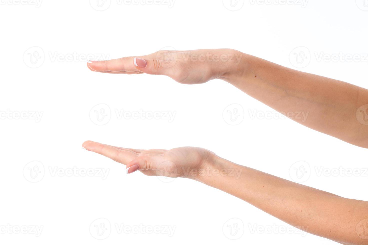 women's hands one opposite the other isolated on white background photo