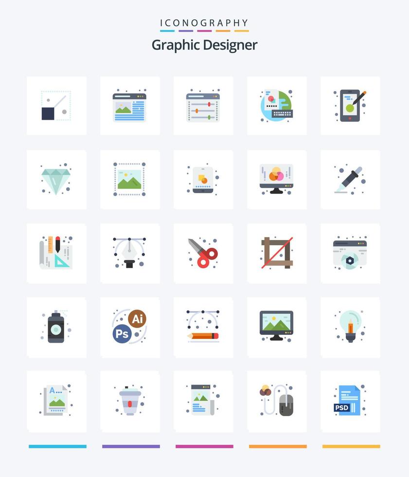 Creative Graphic Designer 25 Flat icon pack  Such As design. creative. equalizer. sketch. board vector