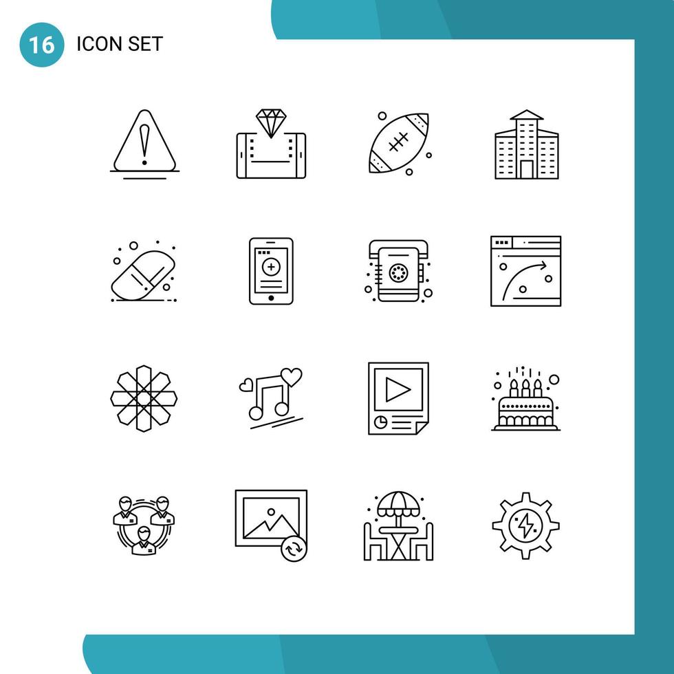 Group of 16 Outlines Signs and Symbols for education construction smartphone city ireland Editable Vector Design Elements