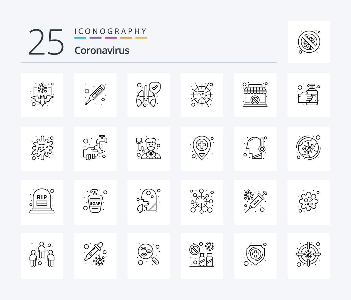 Coronavirus 25 Line icon pack including virus. mers. meter. influenza. clean vector