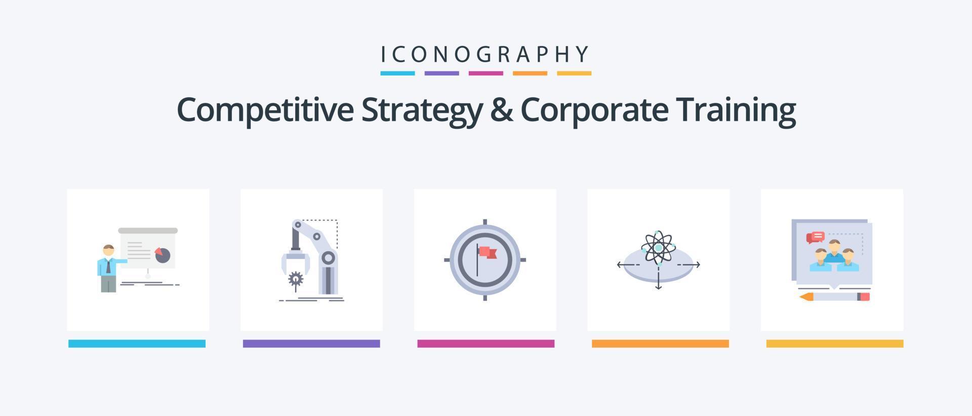 Competitive Strategy And Corporate Training Flat 5 Icon Pack Including idea. business. mechanism. focus. deadline. Creative Icons Design vector