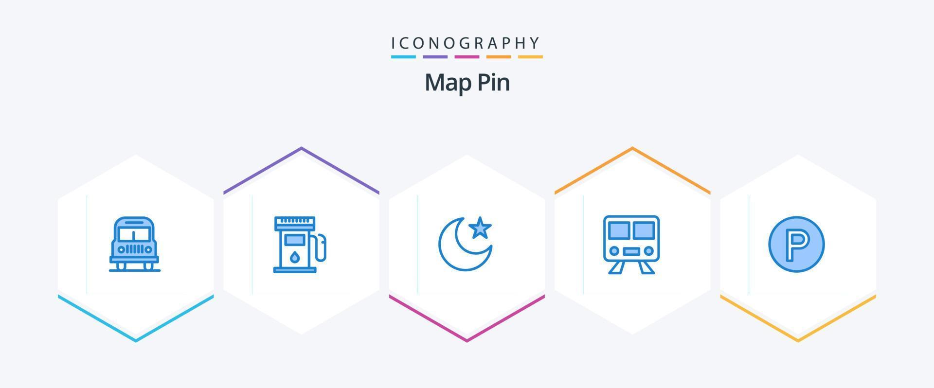 mapa pin 25 paquete de iconos azules que incluye . cámping. estrella. transporte. subterraneo vector