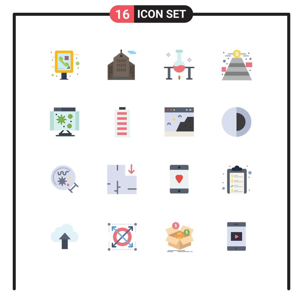 16 Thematic Vector Flat Colors and Editable Symbols of computer money laboratory research goal finance Editable Pack of Creative Vector Design Elements