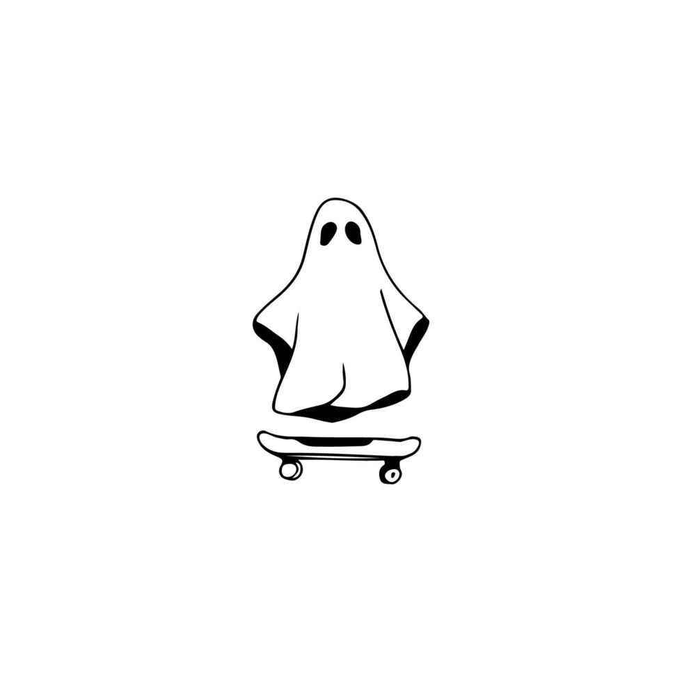 Ghost Skater. Hand drawn sketch. Halloween Ghost doodle. Vector