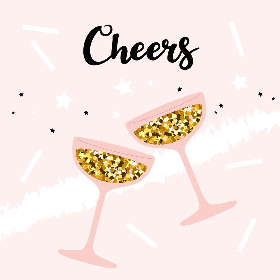 Cheers. Celebration greetion card. Congrats. Hand drawn illustration poster. Vector