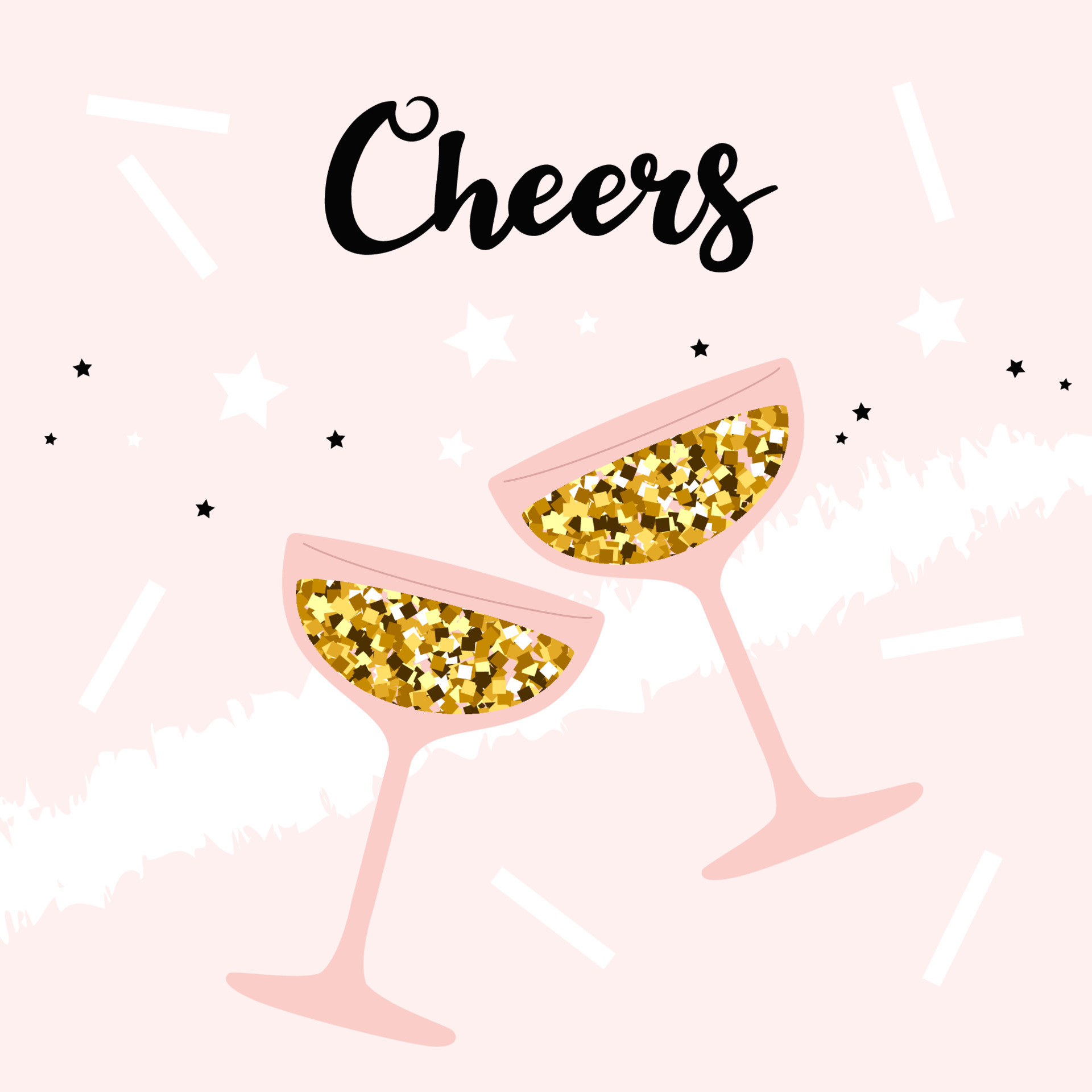 Cheers. Celebration greetion card. Congrats. Hand drawn illustration