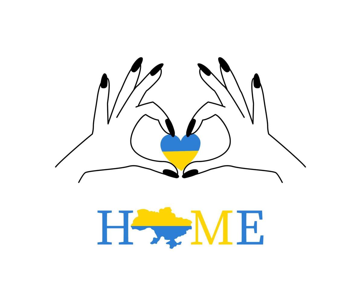 Ukraine. Hands Line art. Heart symbol. Ukraine is my home. Vector