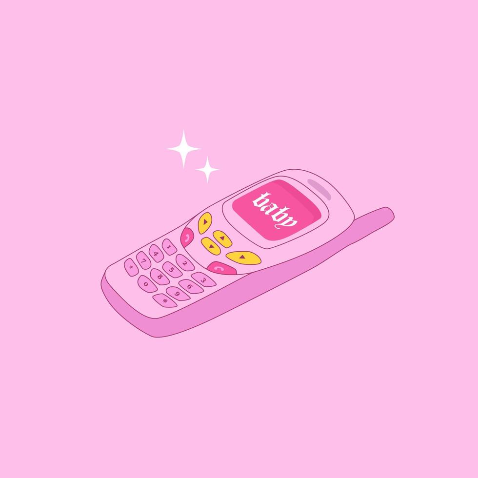 Vintage smartphone. 2000s y2k aesthetic. Pink Mobile phone. Vector