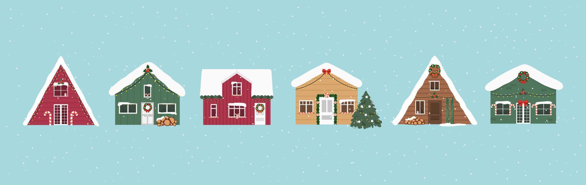 lindas casas de navidad e invierno. decoraciones navideñas al aire libre. año nuevo 2022. vectorial vector