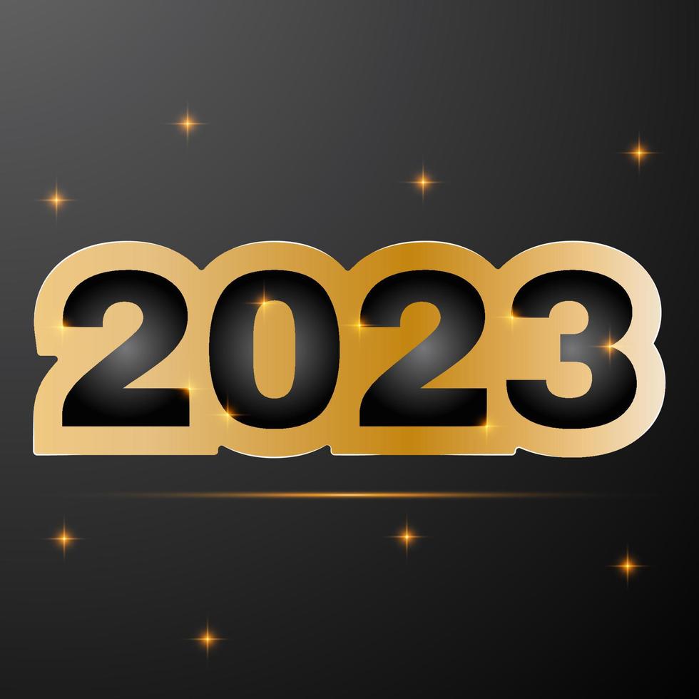 banner de feliz año nuevo 2023 con números dorados de lujo. tarjeta de felicitación, póster, postal. vector