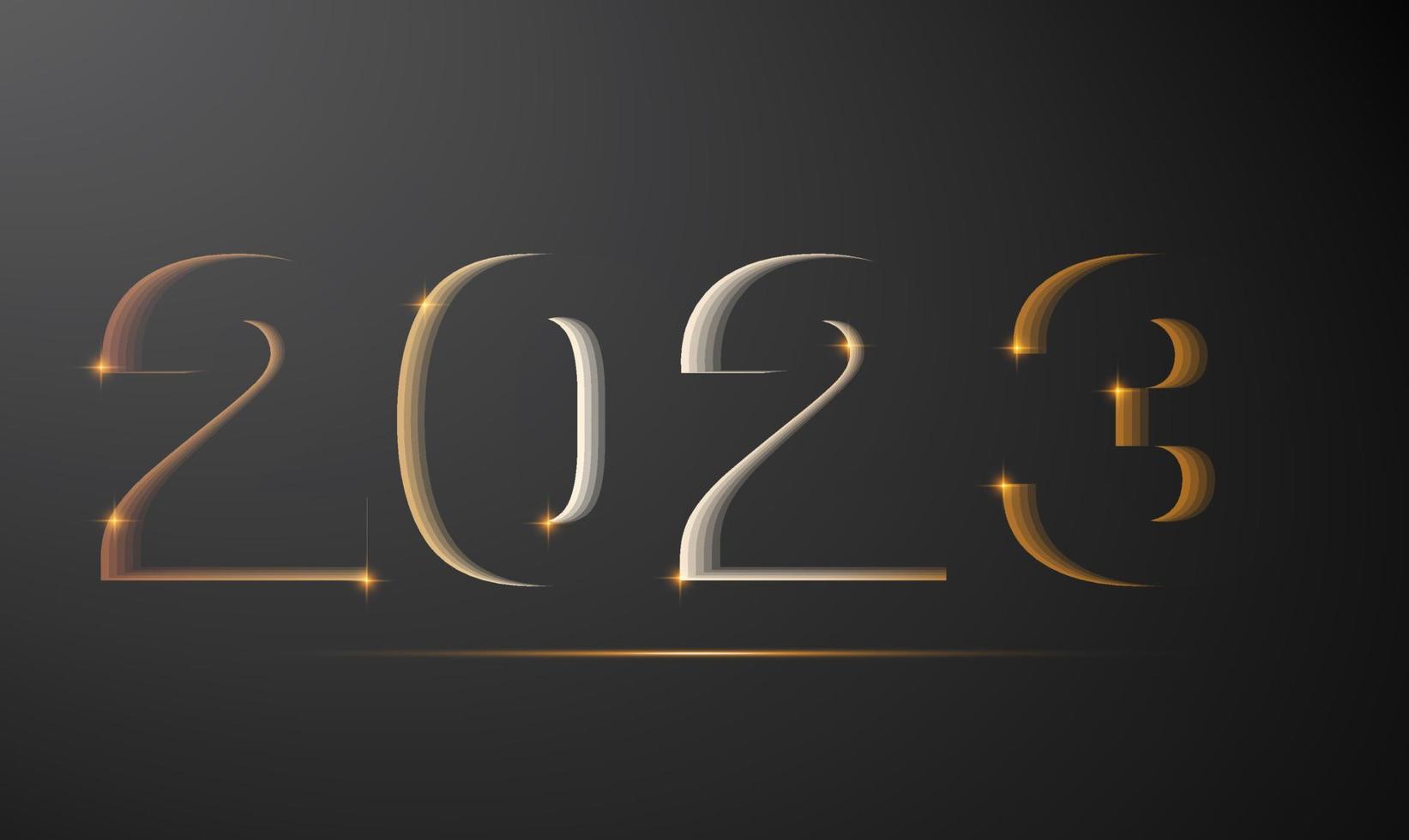 Afiche mínimo negro de 2023 para la fiesta de año nuevo. números dorados con estrellas brillantes vector