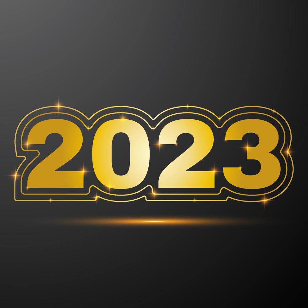 2023 New Year black minimal poster with gold numbers and sparkle. New Year party. Vector