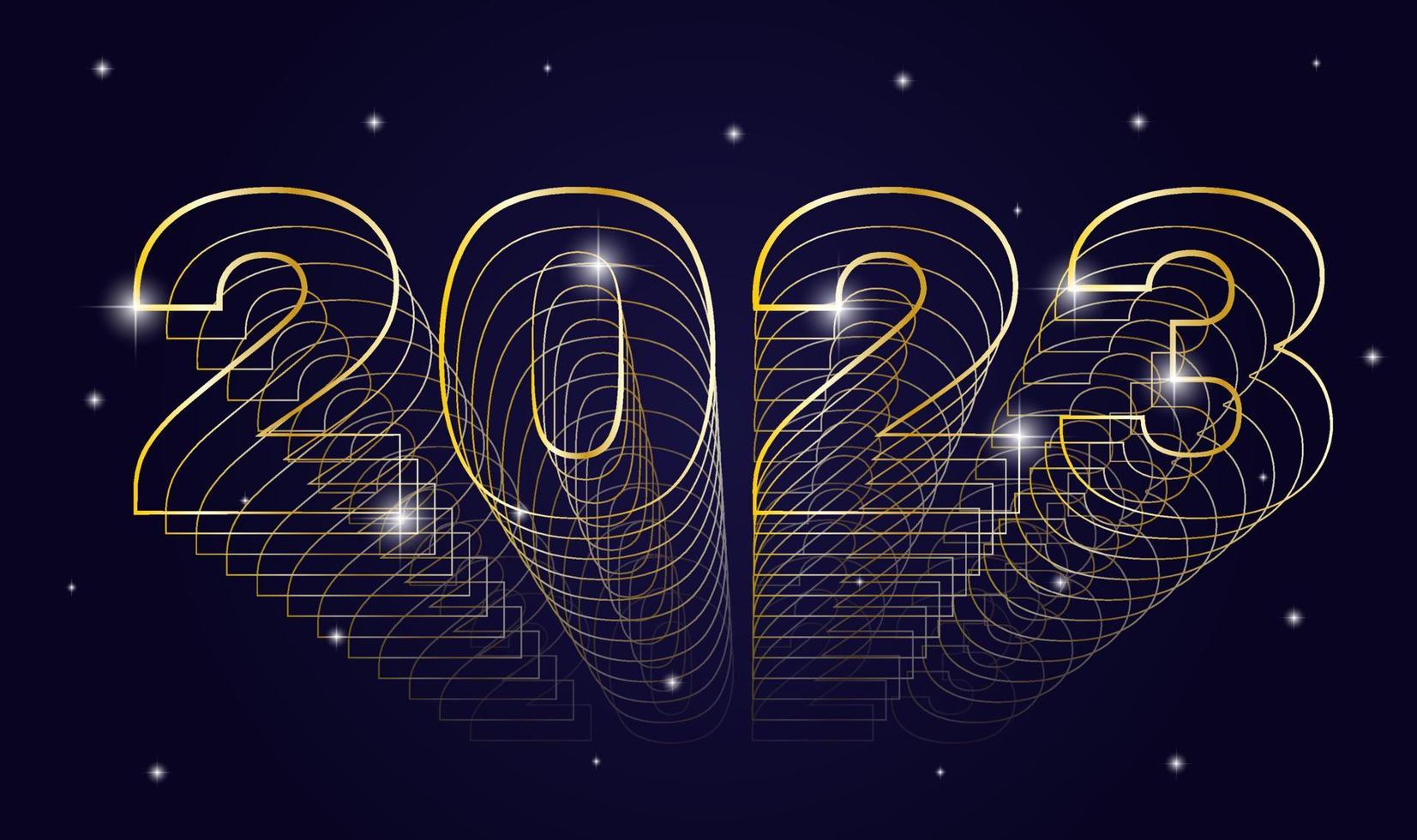 2023 happy new year greeting card with gold line numbers vector