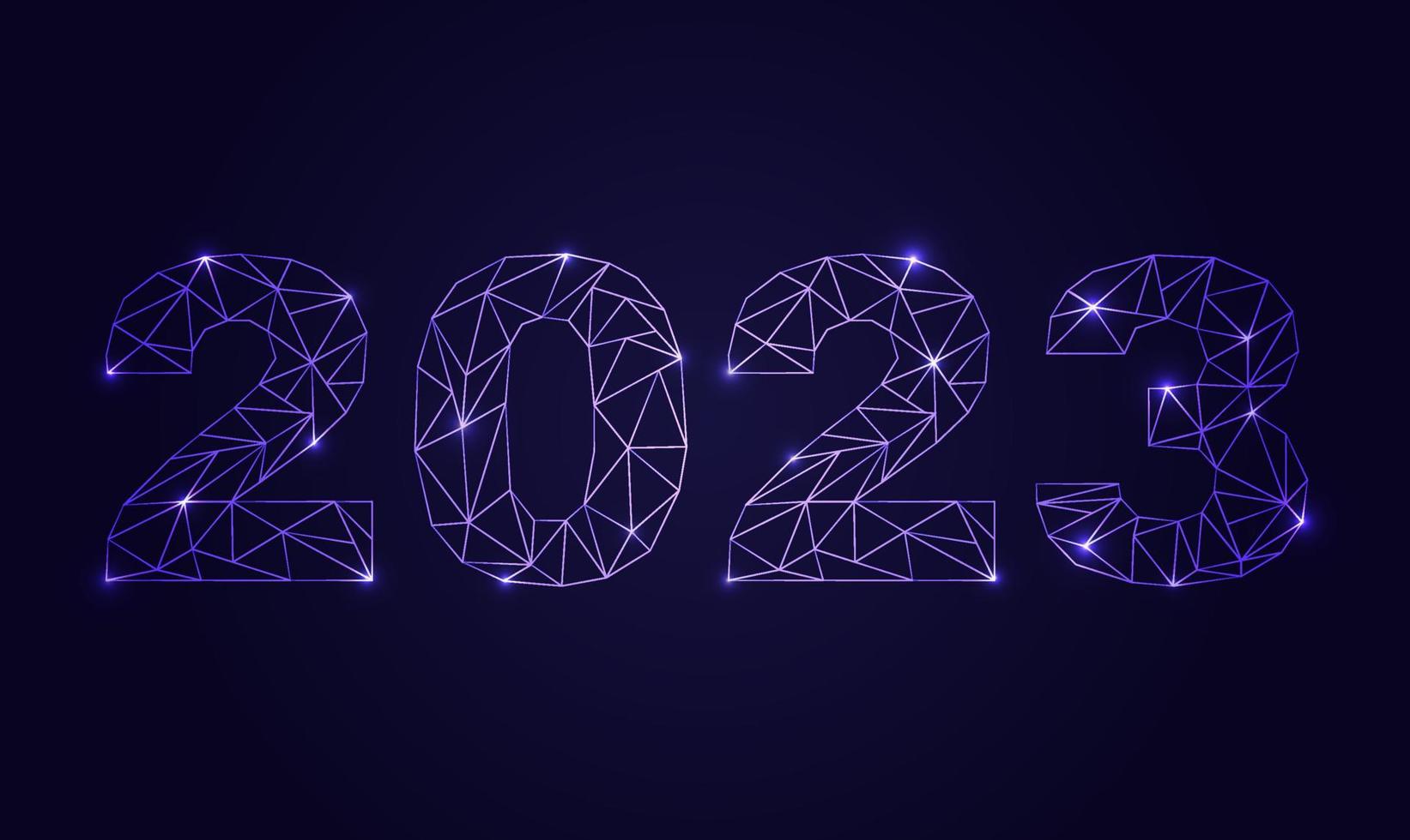 Happy New Year 2023 card with white and blue futuristic light numbers. Greeting card, poster, postcard. Vector