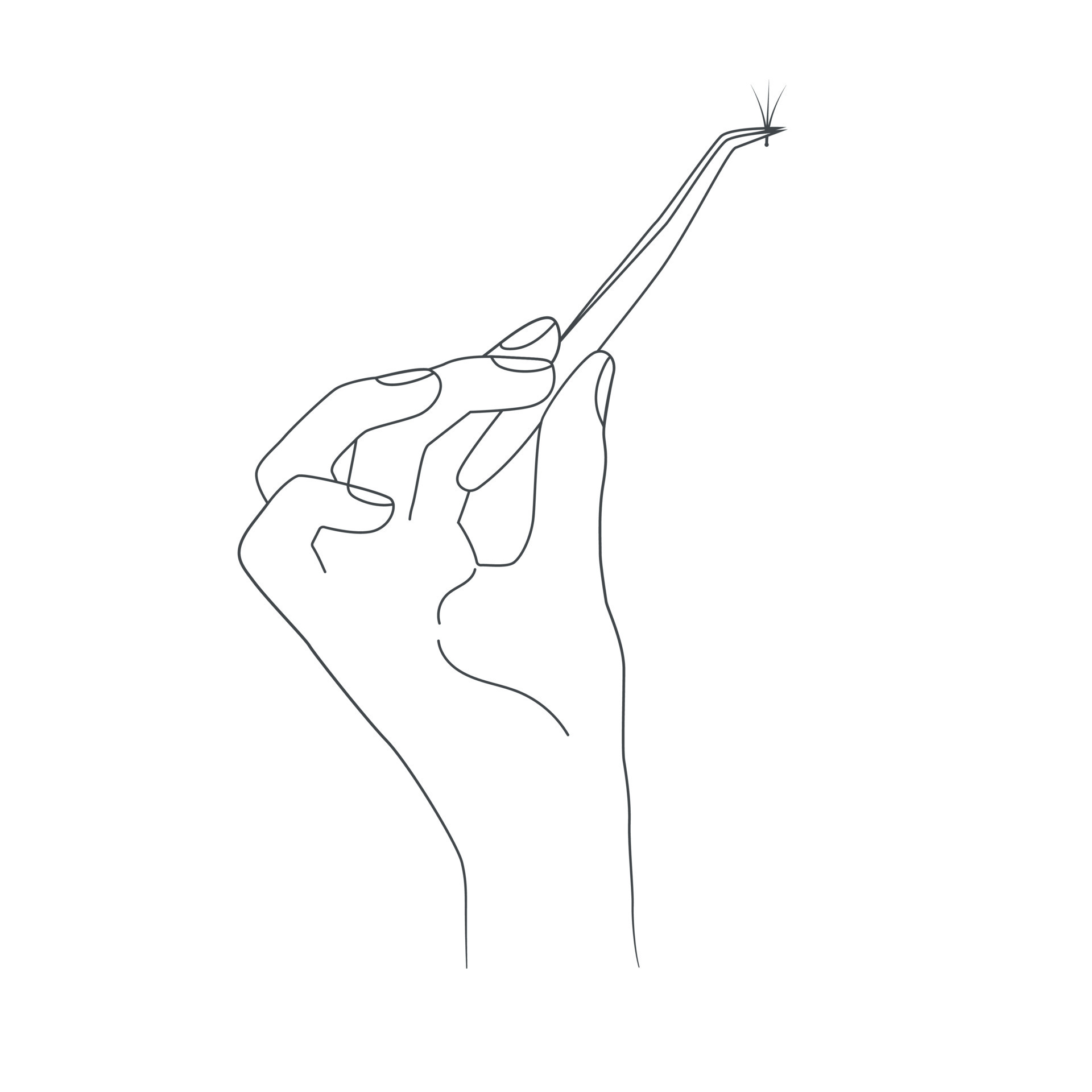 Outline woman hand holding tweezers for eyelash extensions. Vector contour artificial eyelashes