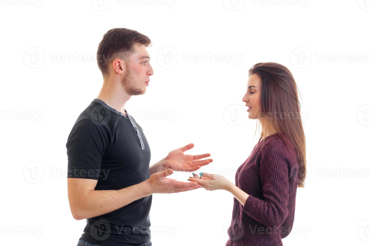 Guy and girl swear look at each other and grow Palms photo