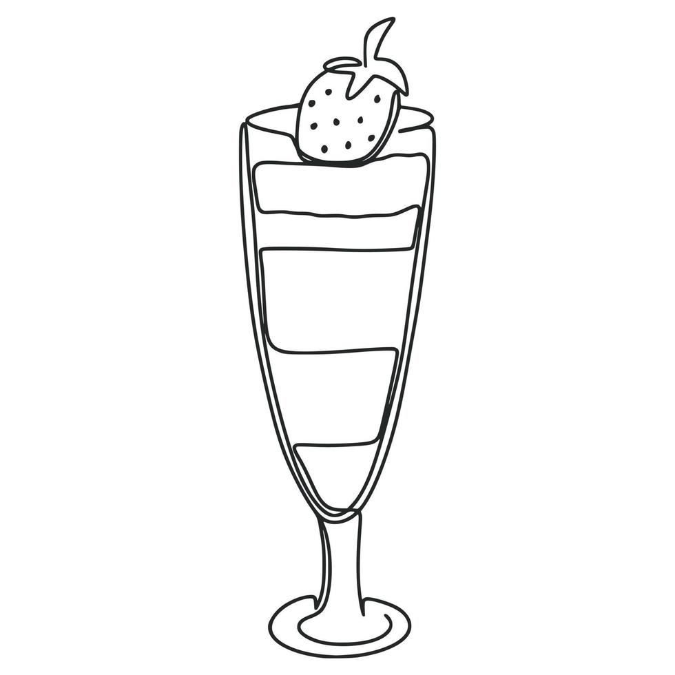 Strawberry cocktail line art vector