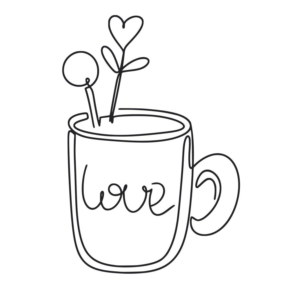 Cup with hot drink line art vector
