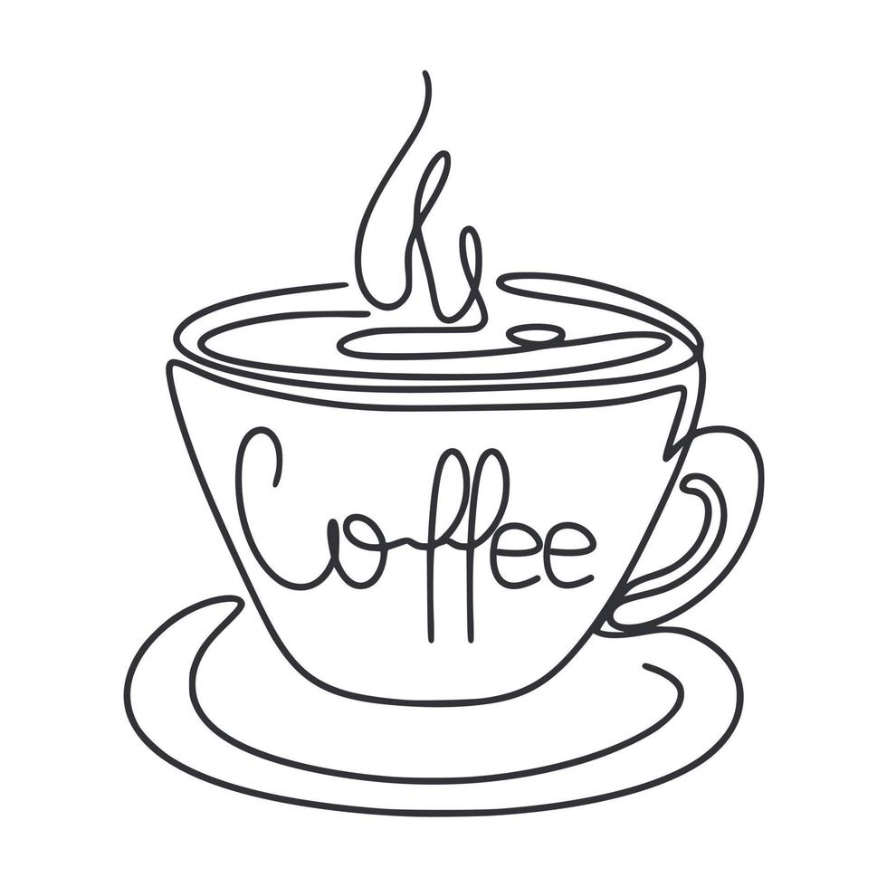 Cup of coffee with steam line art vector