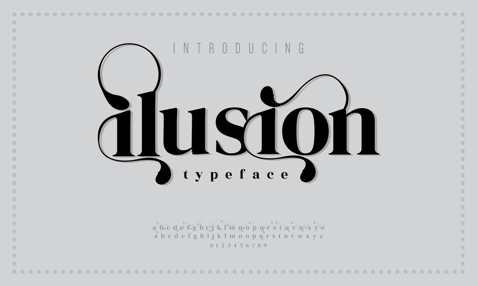 Ilusion luxury elegant alphabet letters and numbers. Elegant wedding typography classic serif font decorative vintage retro. vector